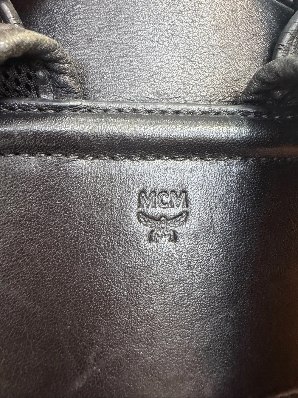 MCM Metallic Black Textured Backpack with pouch